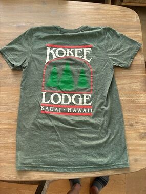 Kokee Lodge Kauai Hawaii Graphic Tee - Green with Red & White Print